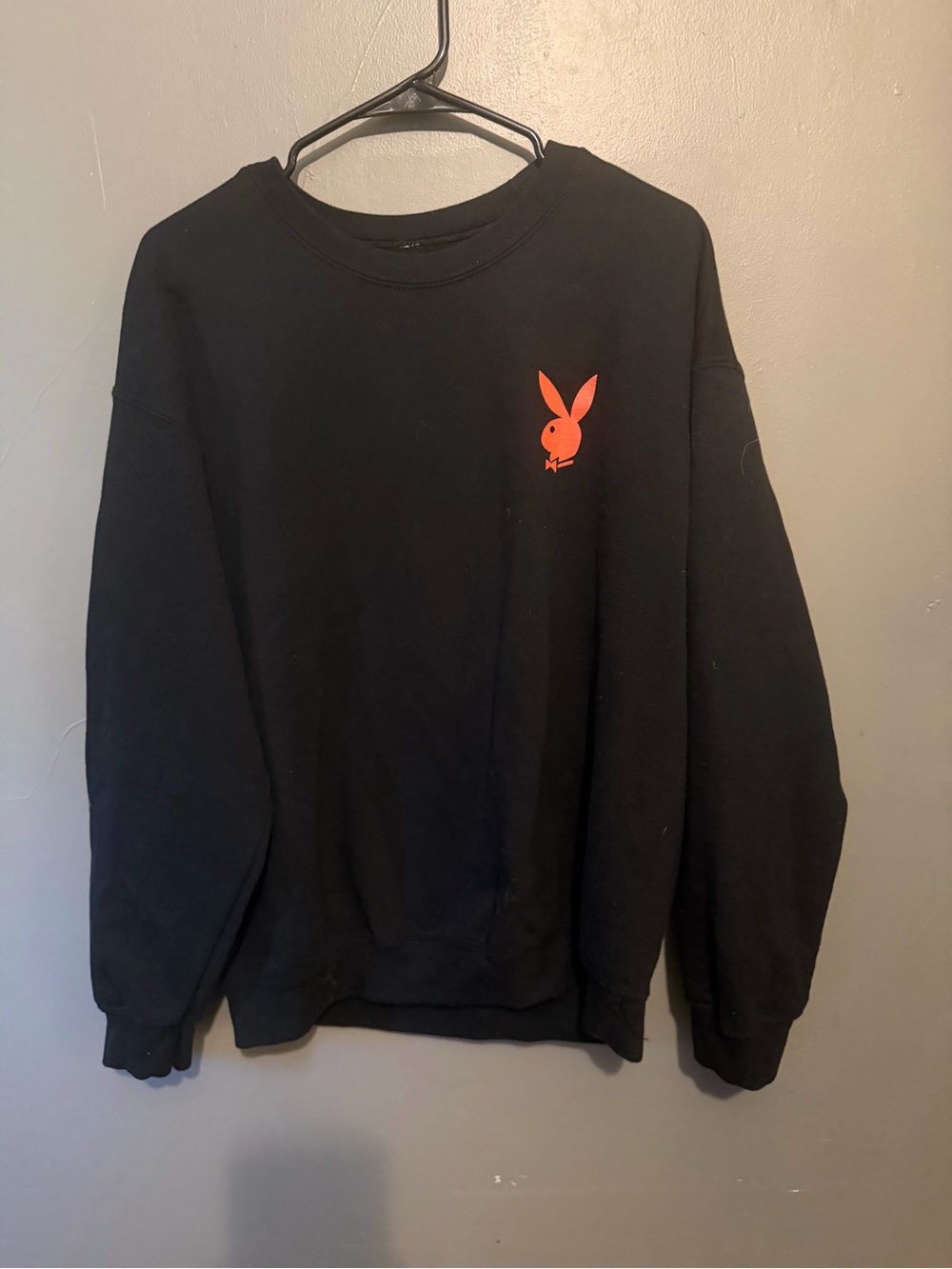 PLAYBOY Black Crewneck Sweatshirt with Orange Bunny Logo